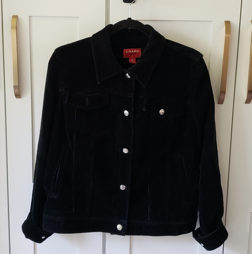 Chaps Corduroy Jacket Womens L Black Trucker Style
